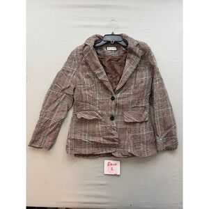 Elleven Glen Plaid Blazer Brown Grey Orange Wool Blend E174 Mens Medium